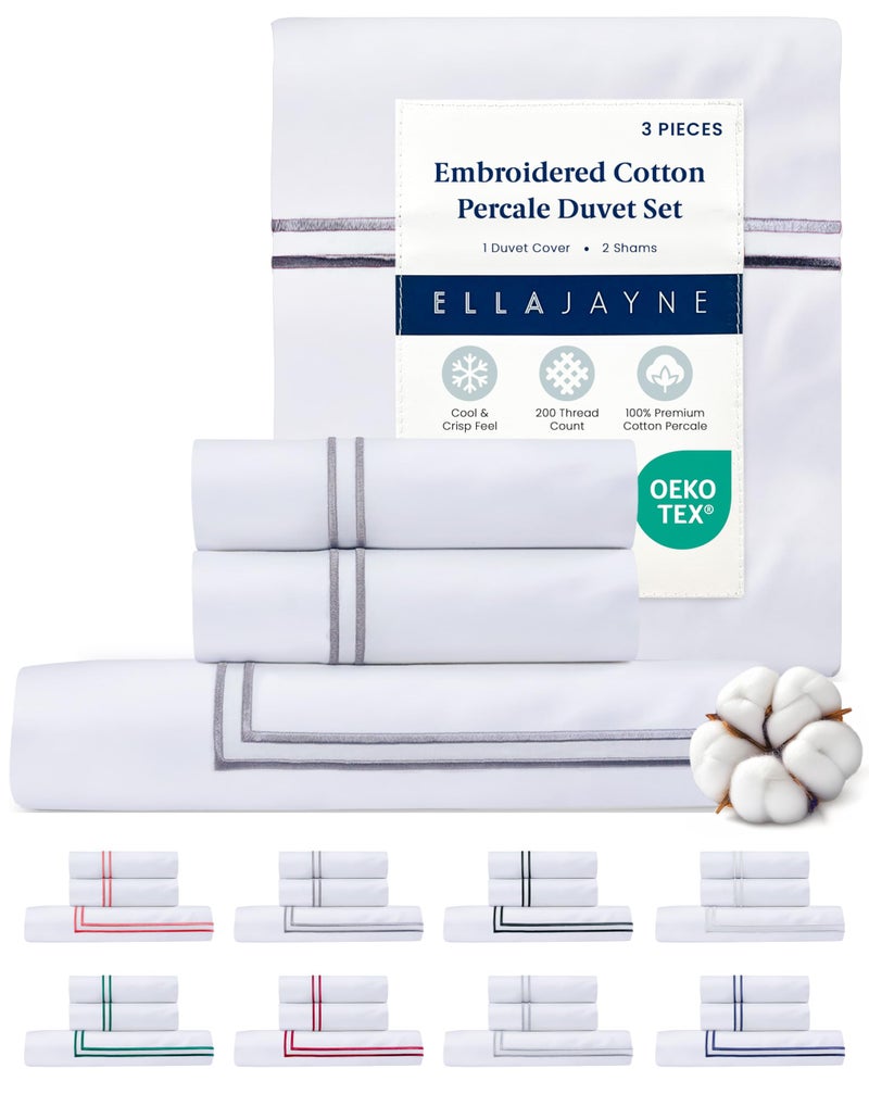 Ella Jayne Duvet Cover Queen Size (3 Pieces), 100% Cotton Percale, Full/Queen, Soft, Breathable & Lightweight, Including Duvet Cover (1 Piece) 90 x 90 Inches with 2 Pillow Shams (Stone Design) - Image 2